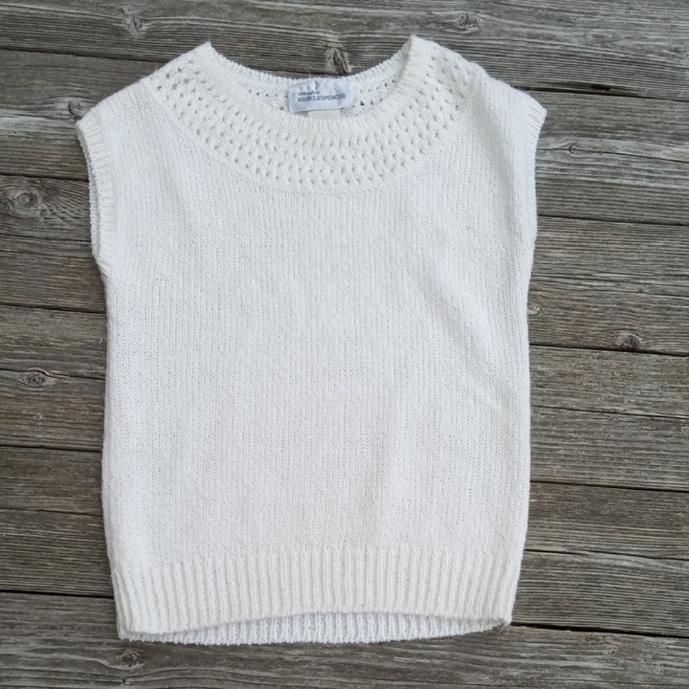 Marks & Spencer White Sleeveless Knit Sweater